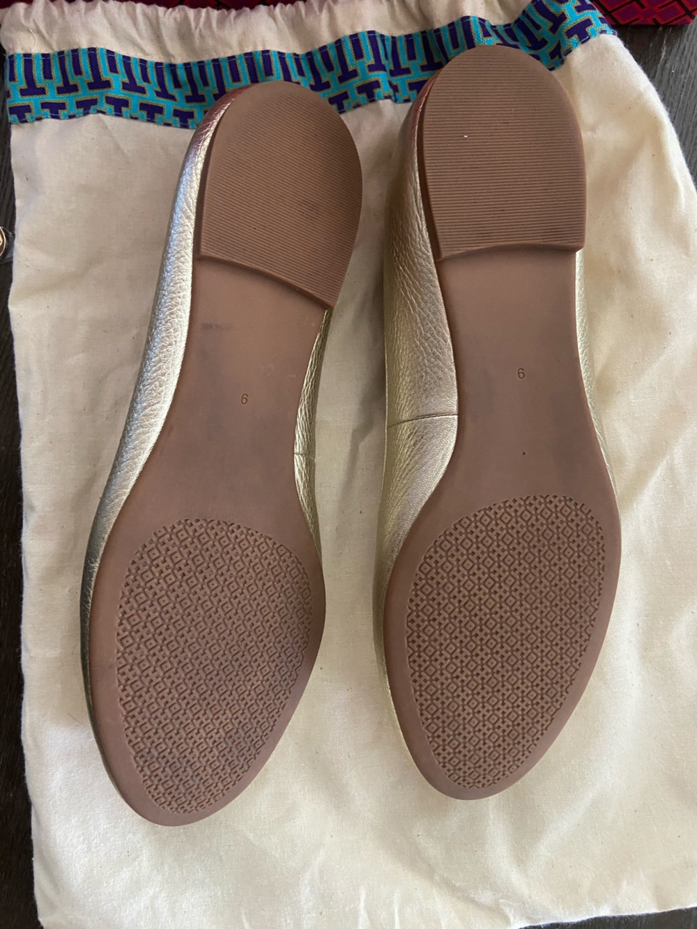 Tory Burch Metallic Gold Logo Ballet Flats - Picture 8 of 12